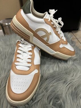 Women's Neutral Tan & White Leather Fashion Sneakers